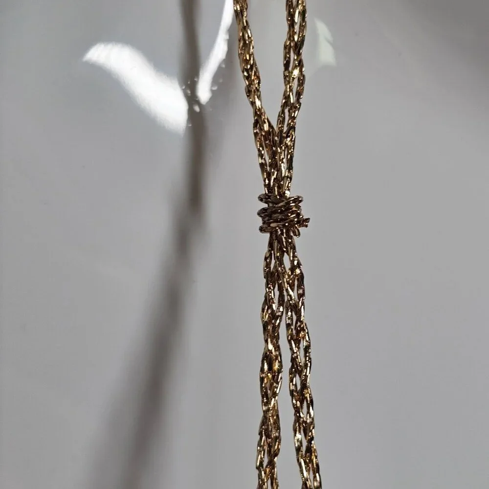 Neiman Marcus Gold-Tone‎ Rope Chain Necklace W/ Blue & Black Tassels 19